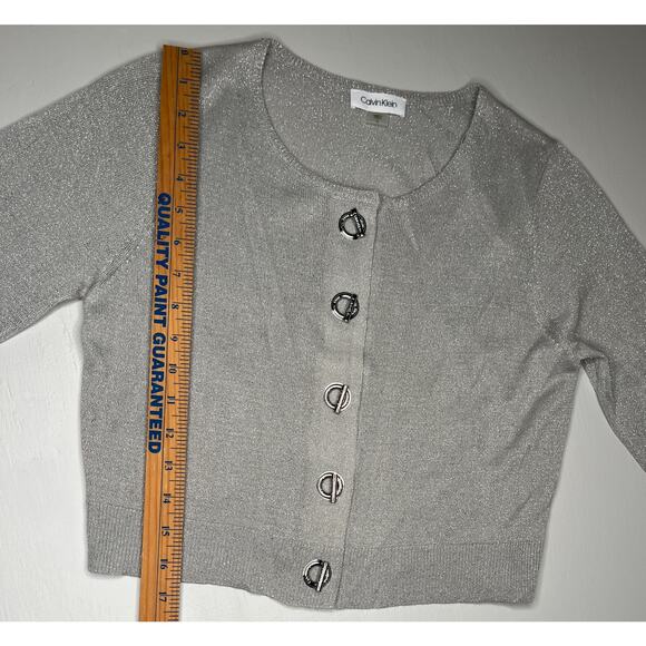Calvin Klein women’s silver glitter toggle button up cardigan long sleeve NWT S - Picture 8 of 9